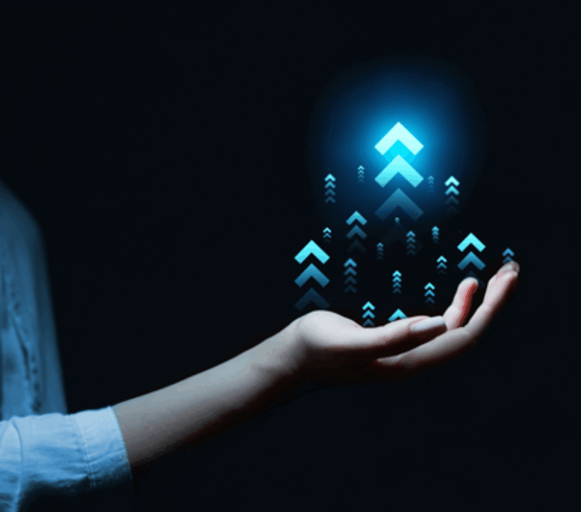 Hand with glowing arrows to show growth